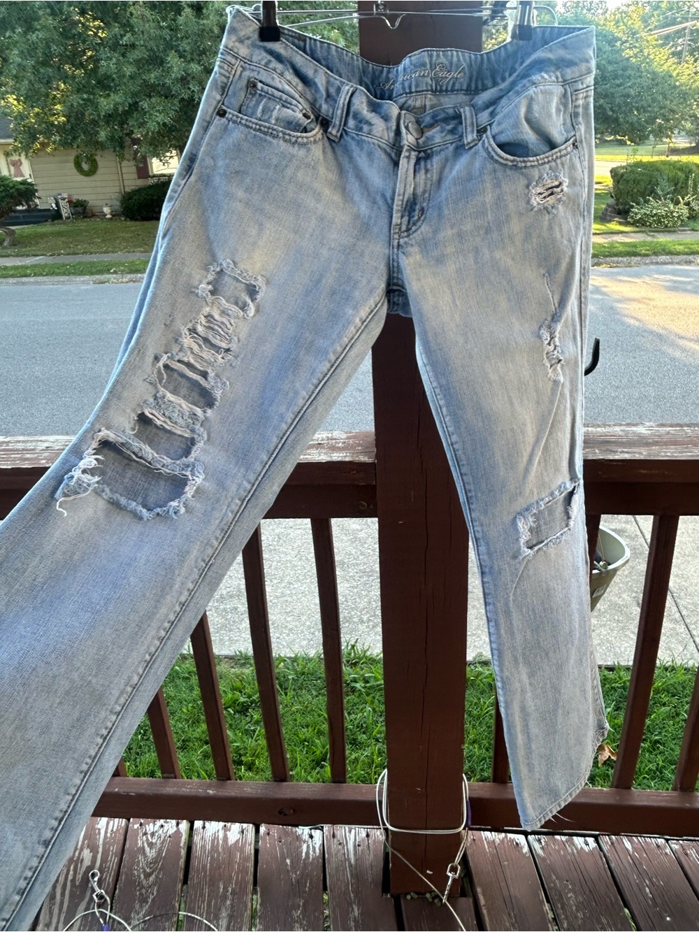 American Eagle Outfitters Light Wash Distressed Boyfriend Jeans